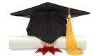 Graduation Hat and Diploma Front View Isolated on White Background.